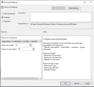 Password Settings Password Settings