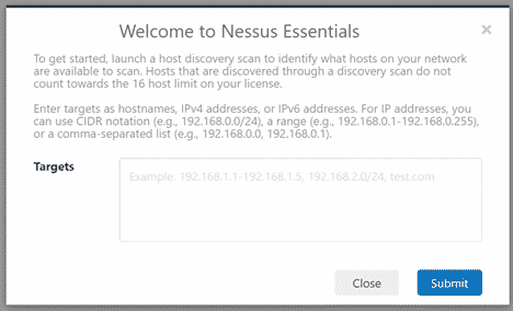 Nessus scan window